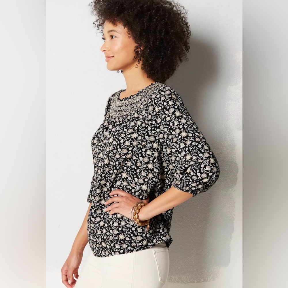 J Jill Top Womens XL Floral Smocked On or Off-Shoulder Top
